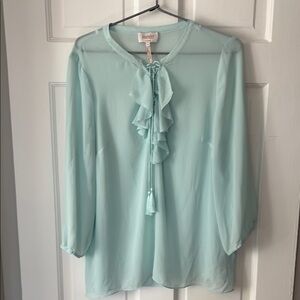 Laundry By Shelli Segal Aqua Ruffle Blouse